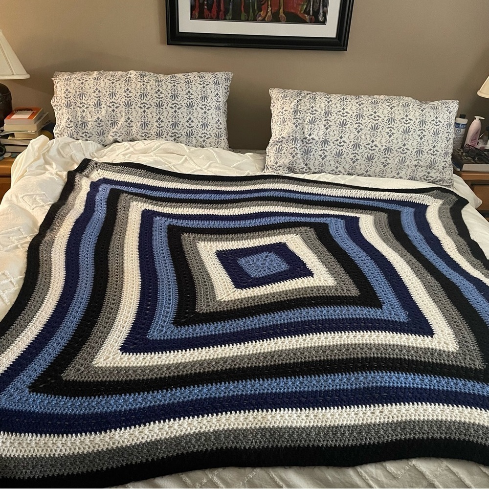 Vintage Crochet Afghan Handmade Cottagecore knit blanket quilt